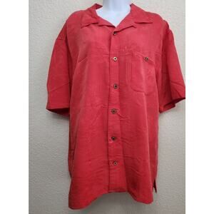 Joe Marlin Red Palm Tree Embossed Material Button Up Top XL Lightweight Collard